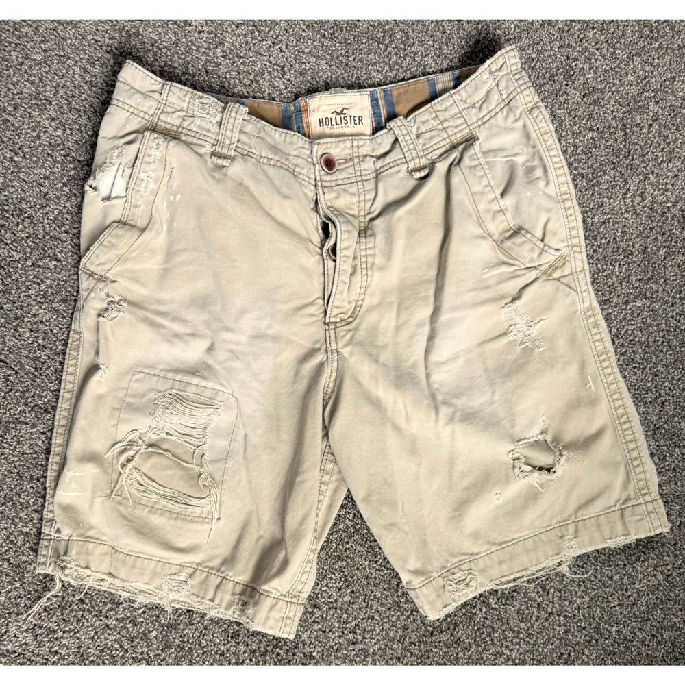 Vintage Hollister Shorts Men 32 Khaki Distressed Thrashed Cargo Surf Y2K Beach